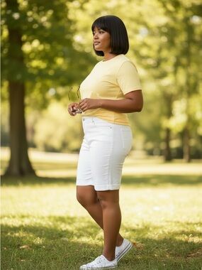 NYDJ White Briella Style Lift Tuck Stretch Denim Shorts Sz 16